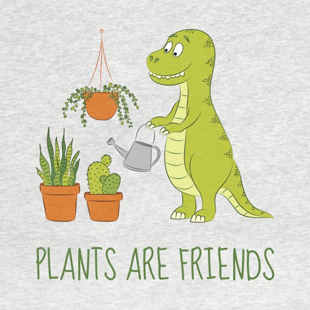 Plants are friends - Cute dino watering his houseplants by sziszigraphics